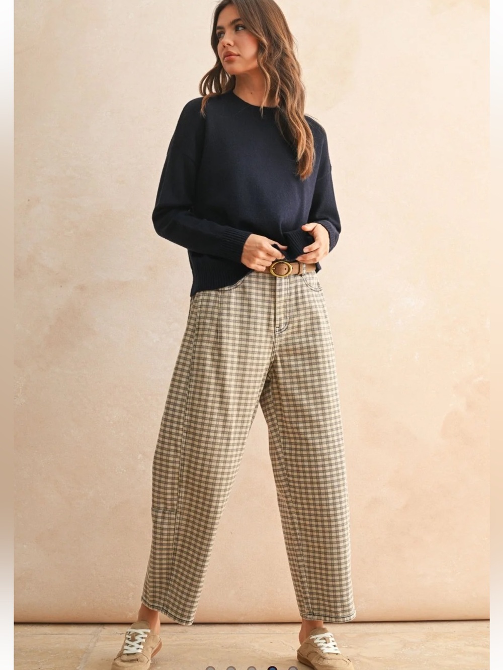 Miou Muse Picnic Check High Waist Barrel Pants Size Small